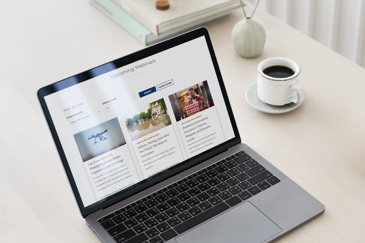 CEU Webinars Listing displayed on a laptop